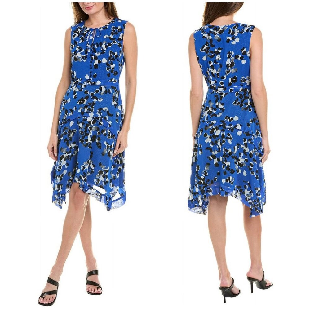 Cabi Cobalt‎ Jungle A-Line Asymetrical Hem Midi Dress in Blue Size M